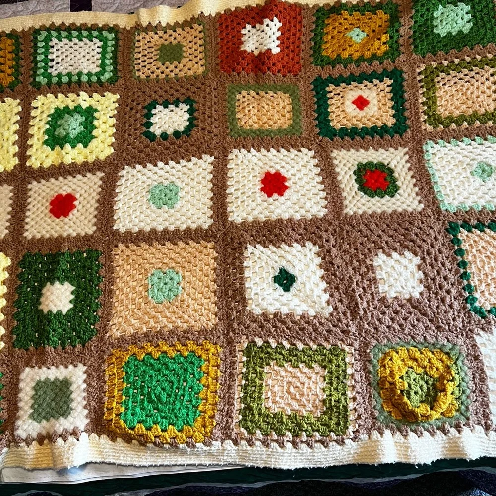 Beautiful handmade afghan -brown, green, gold, etc
